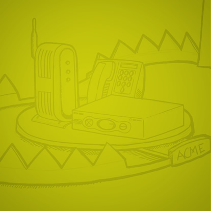 Illustration of a phone, modem, and cable box