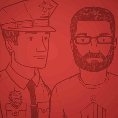 illustration of police officer and man with beard