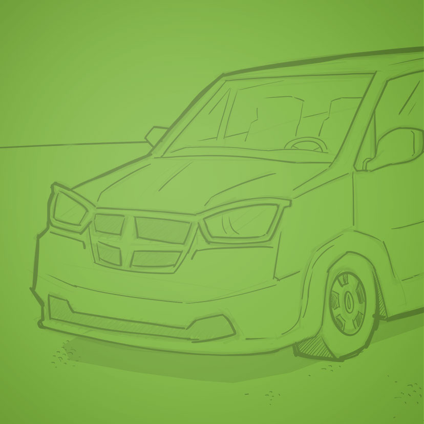 Sketch of van on green paper.