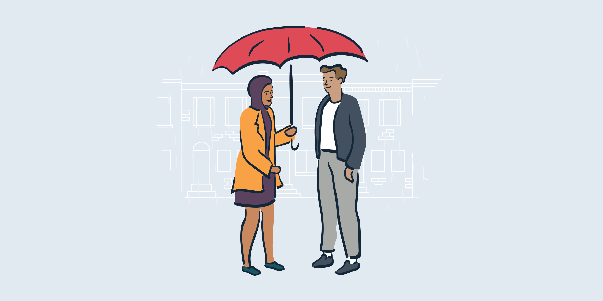 illustration of woman holding umbrella over man