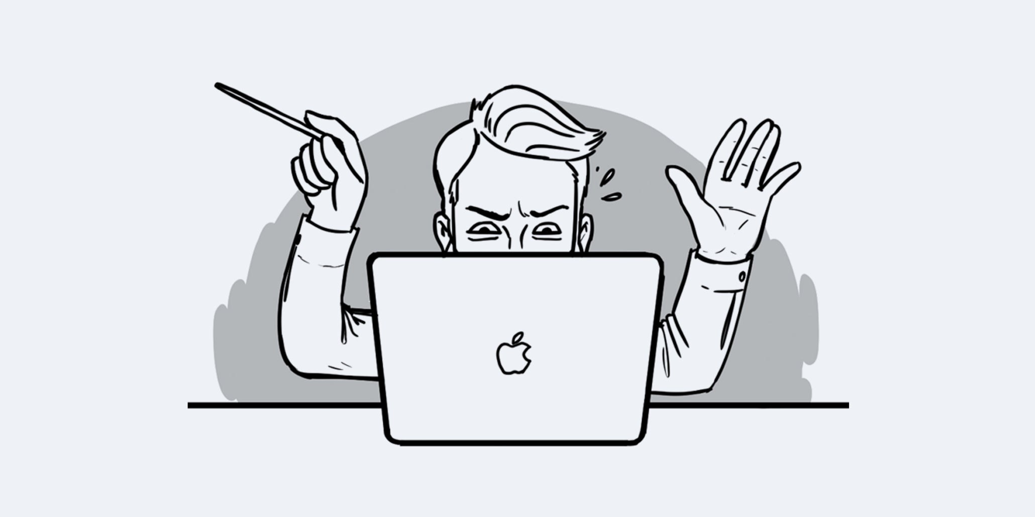 illustration of orchestral conductor behind laptop