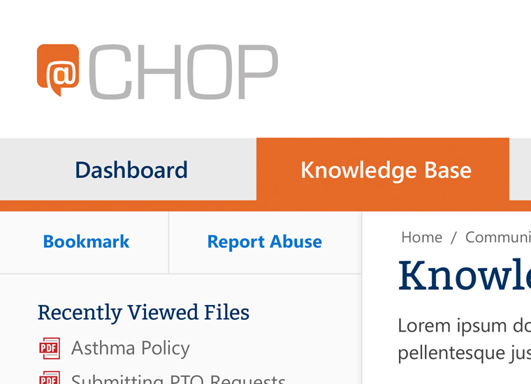 screenshot of childrens hospital intranet knowledge base