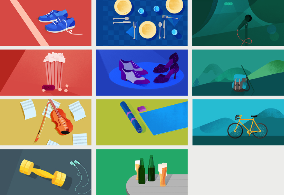 Grid of Google Calendar illustrations