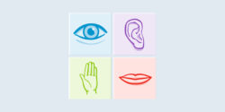 four panel graphic with eye ear hand mouth