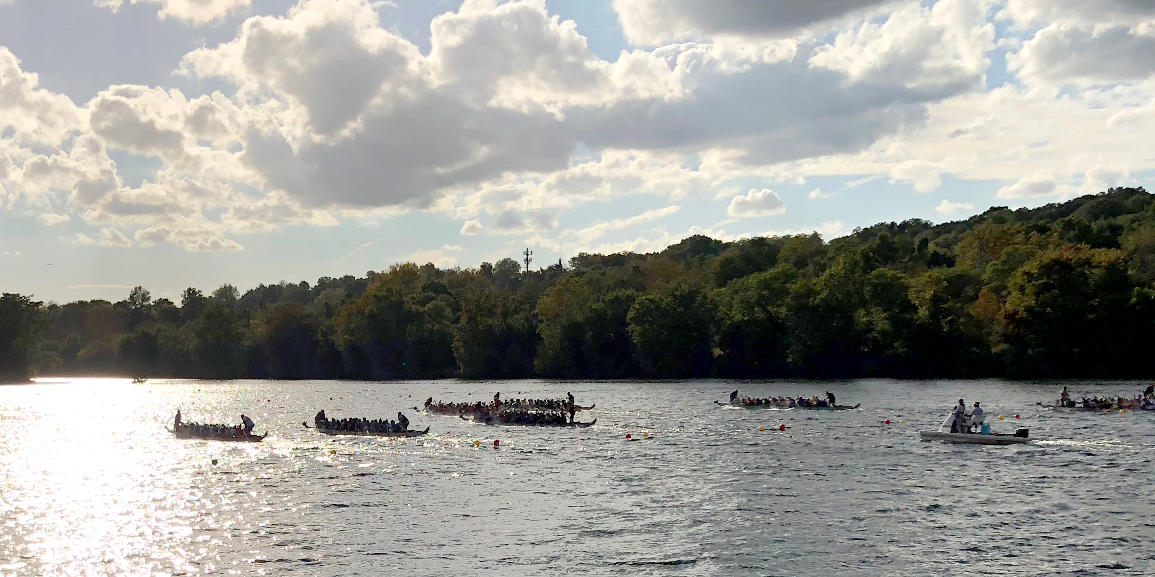 photo of dragon boats on river