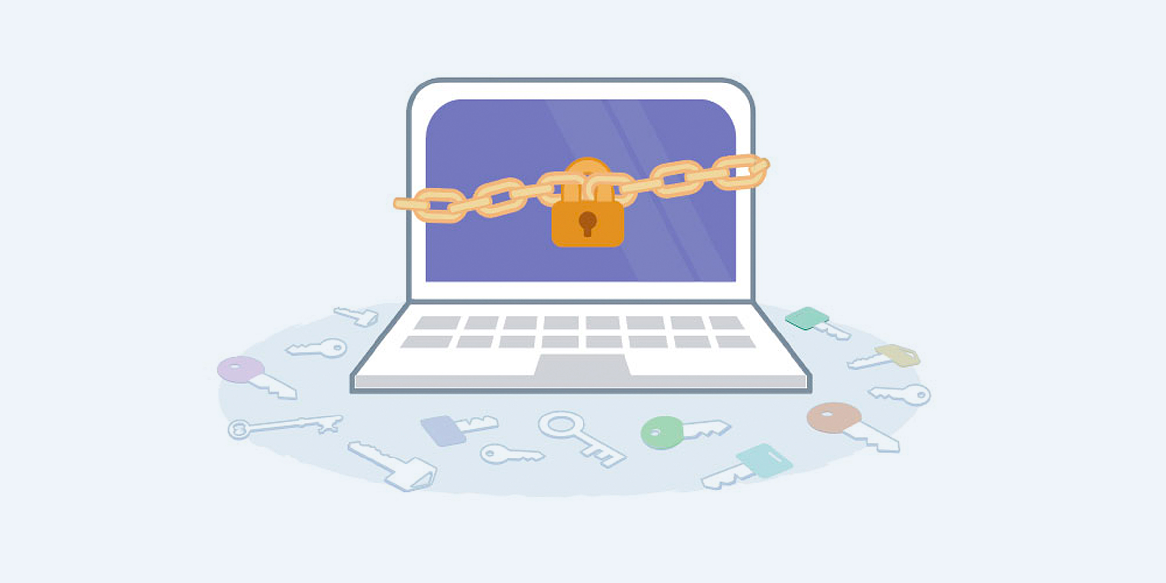 Illustration of laptop with a lock and chain
