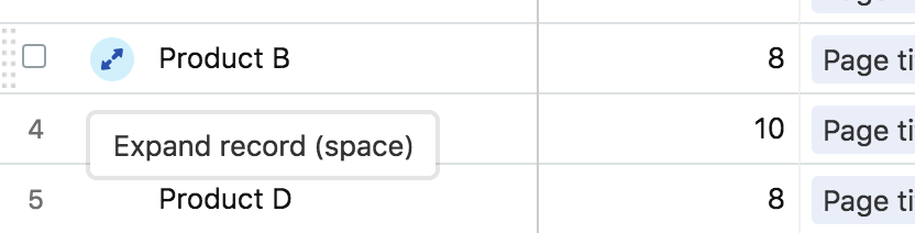 A screenshot of the Airtable template showing the “expand record” circle icon.