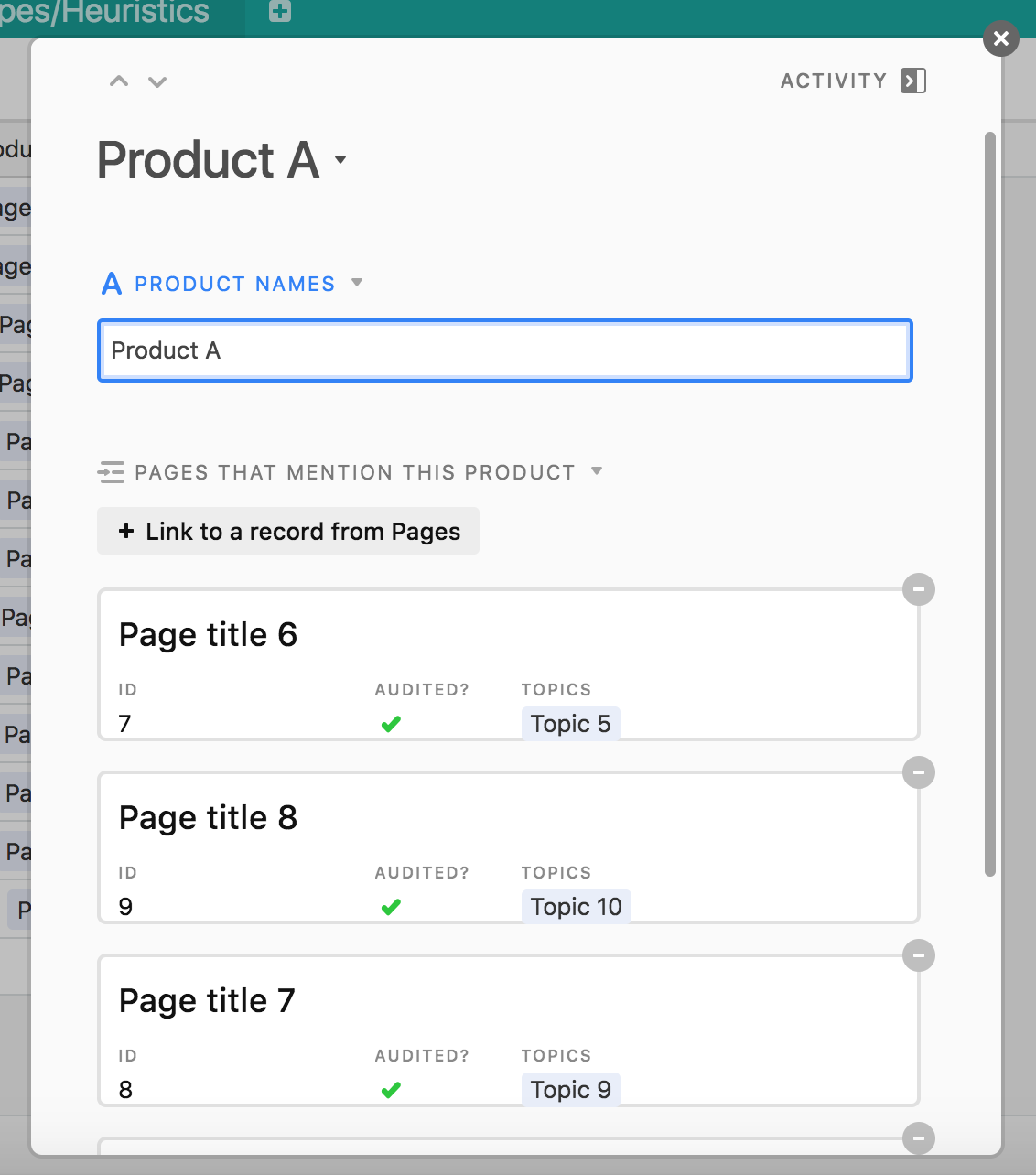 A screenshot of the Airtable template showing the expanded record.