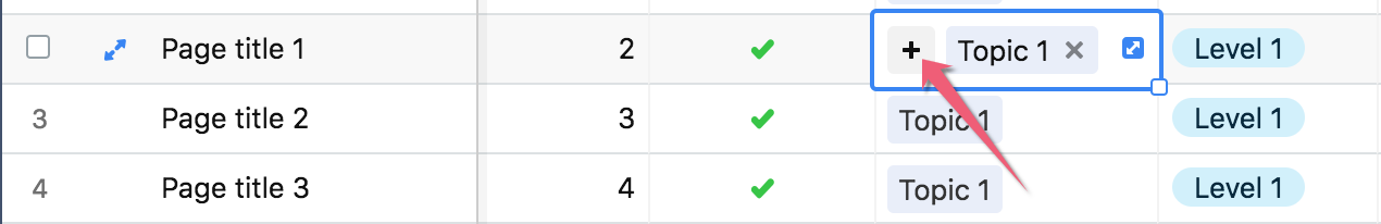 A screenshot of the Airtable template showing where to click the + icon within a cell.