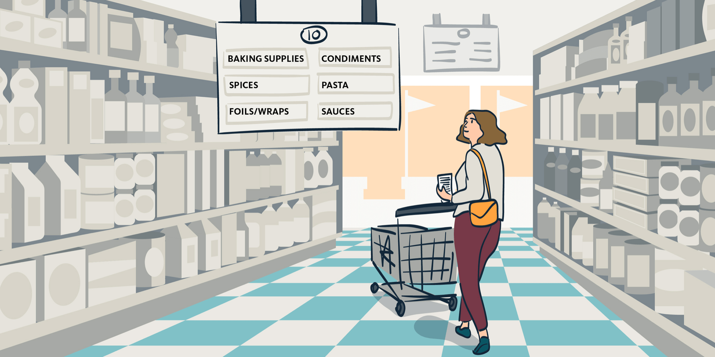 illustration of woman shopping for groceries
