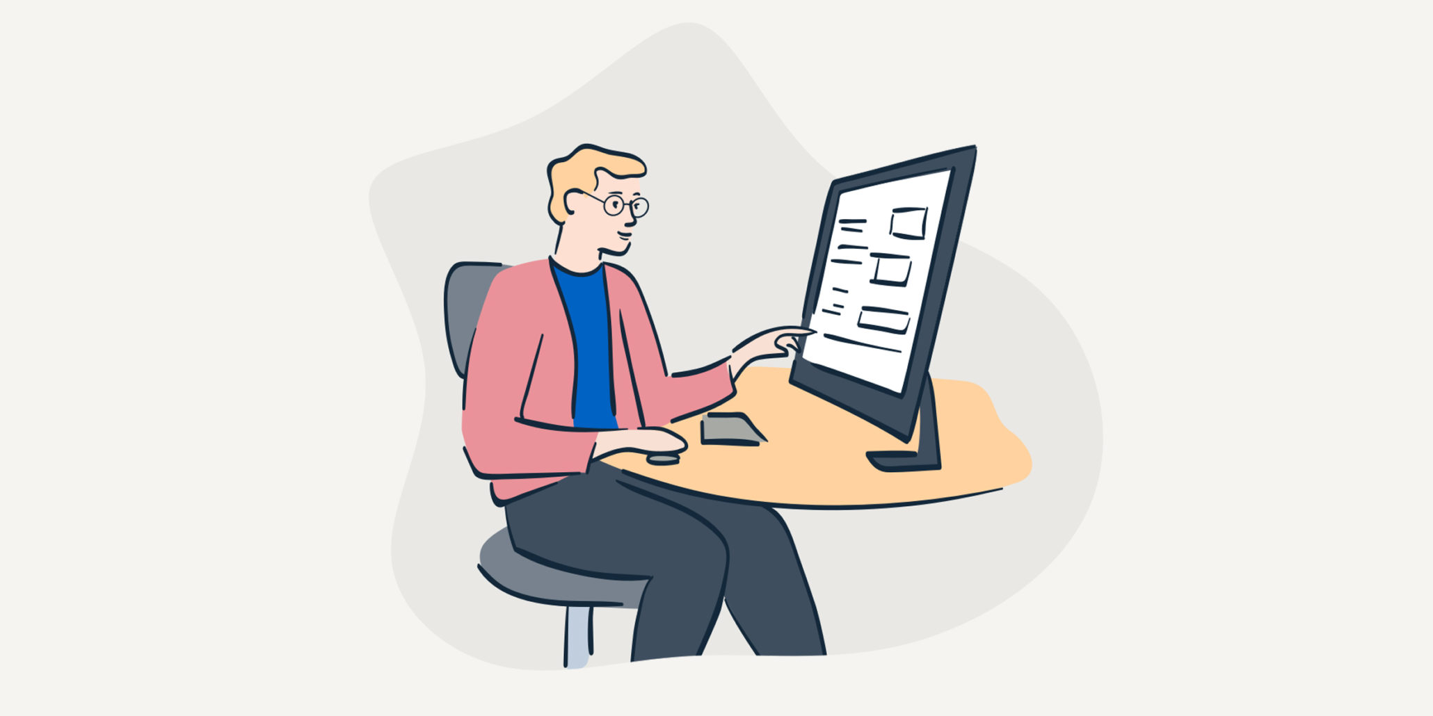 Illustration of person sitting at computer