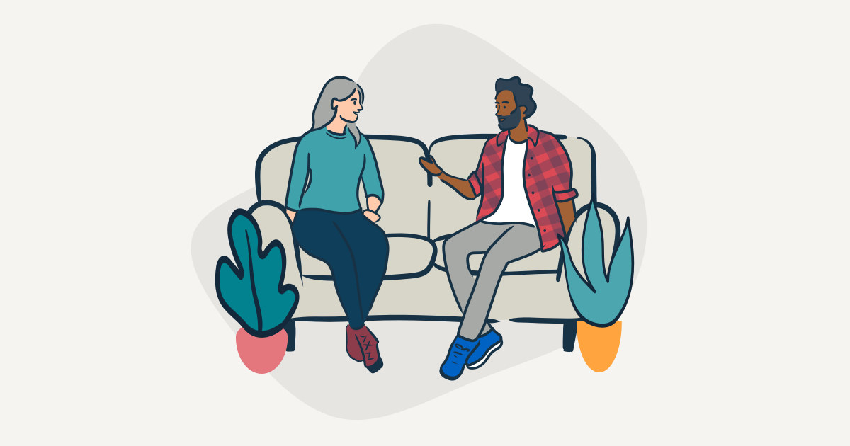 illustration of two people having a conversation on a couch