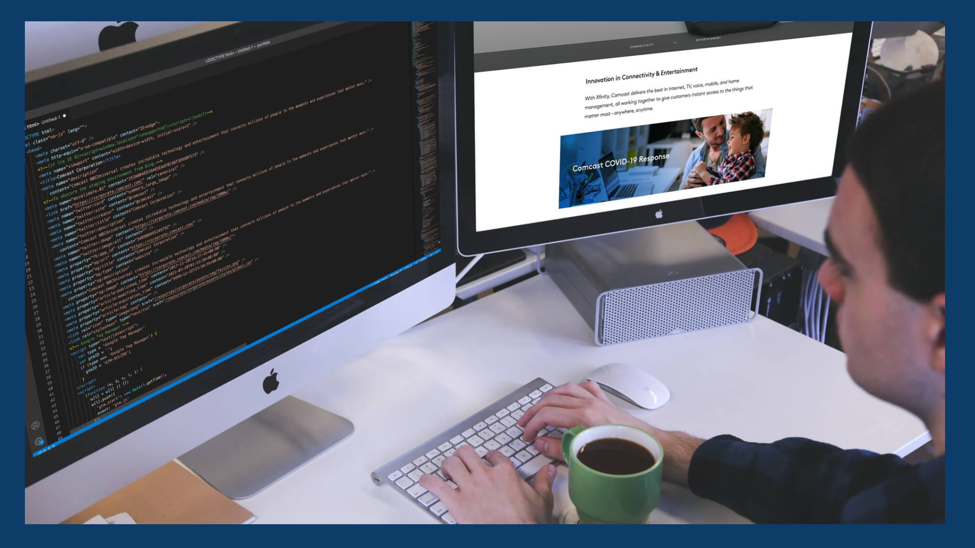 A developer coding a telecom website