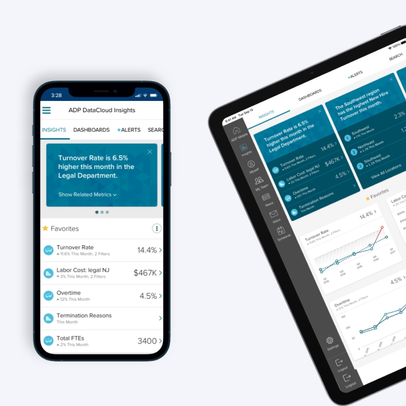 Mobile and tablet website screens showing HR & Payroll tools