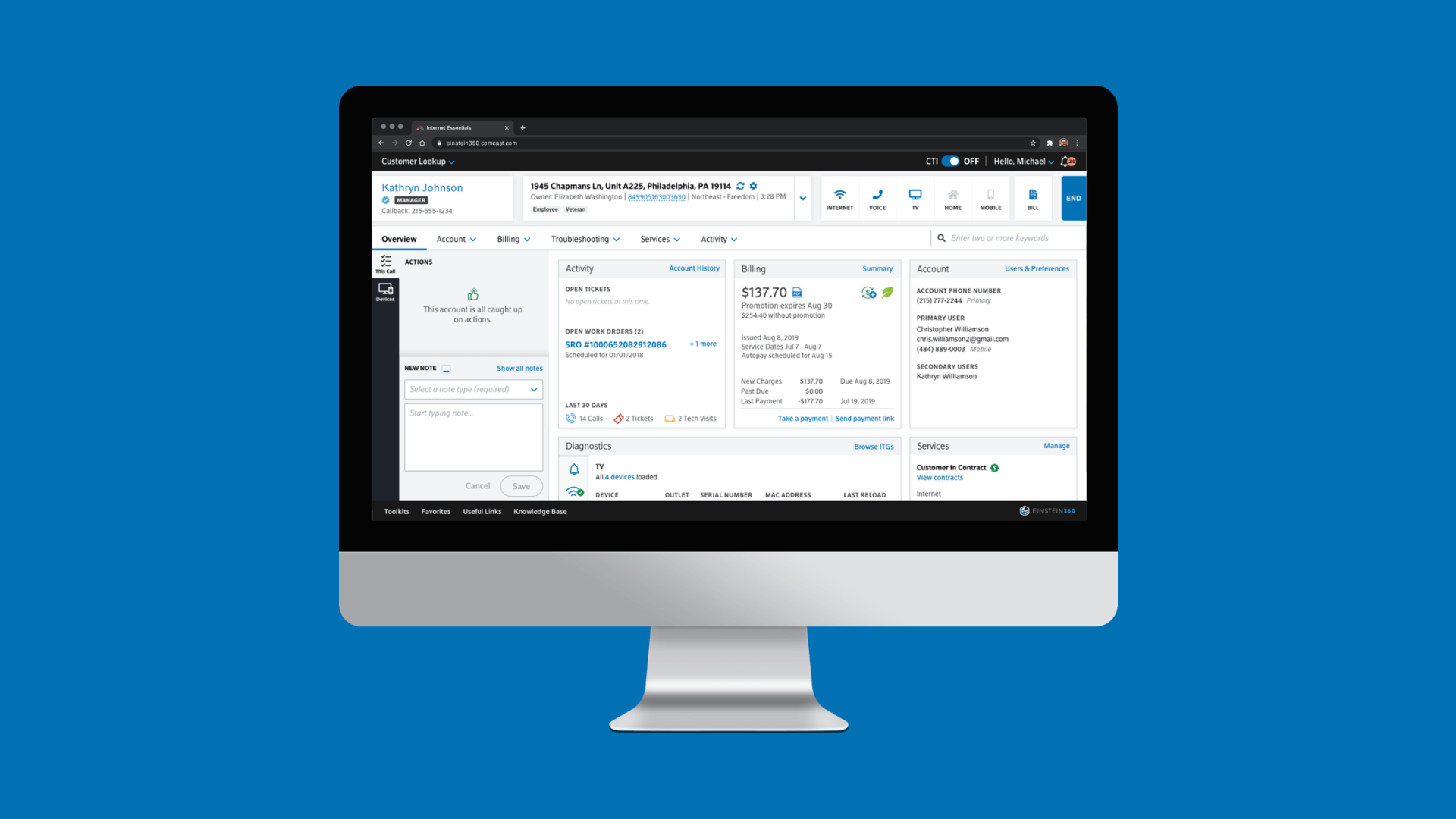 Desktop computer with a customer account profile portal