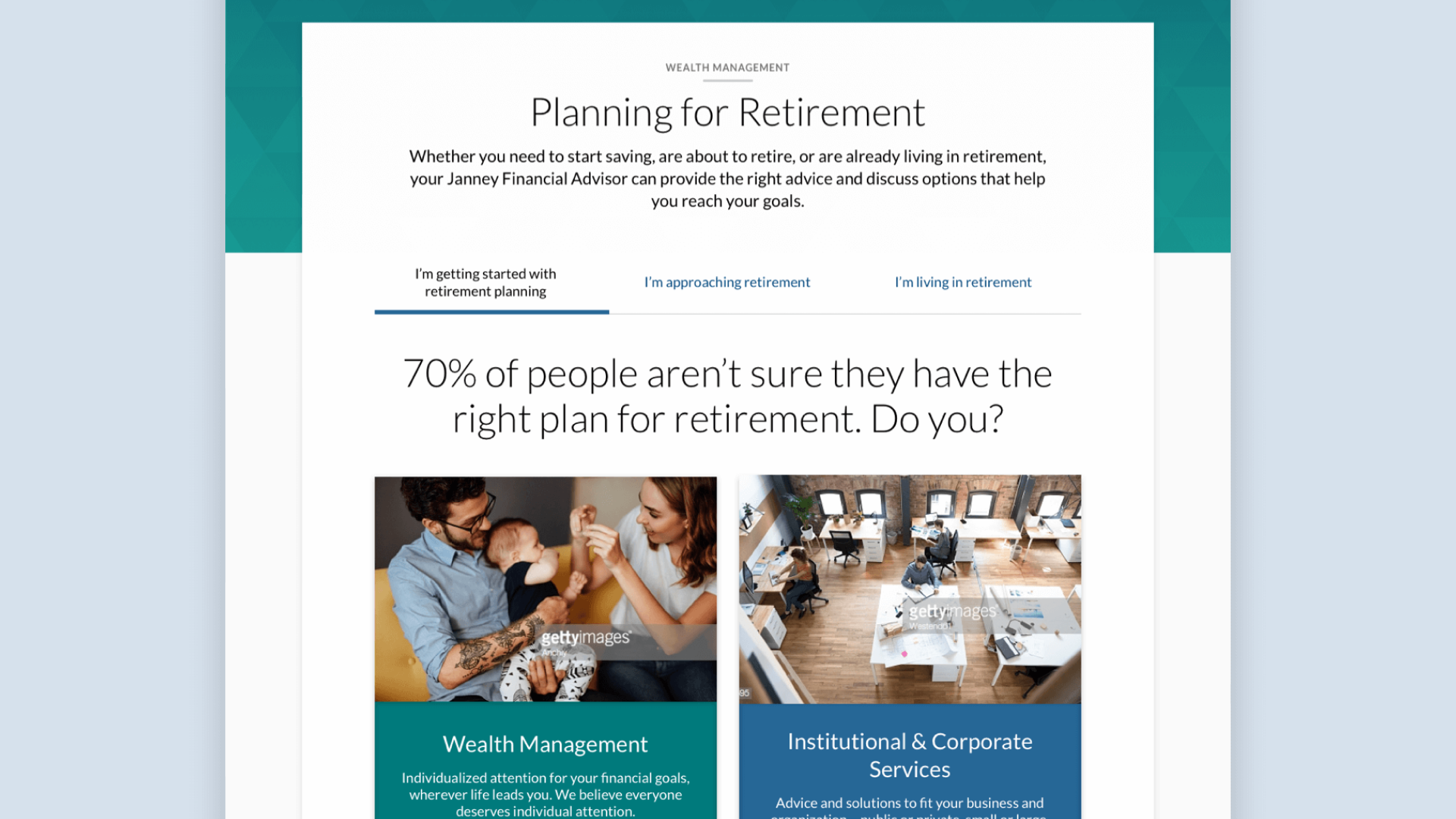 Screengrab of a retirement planning website