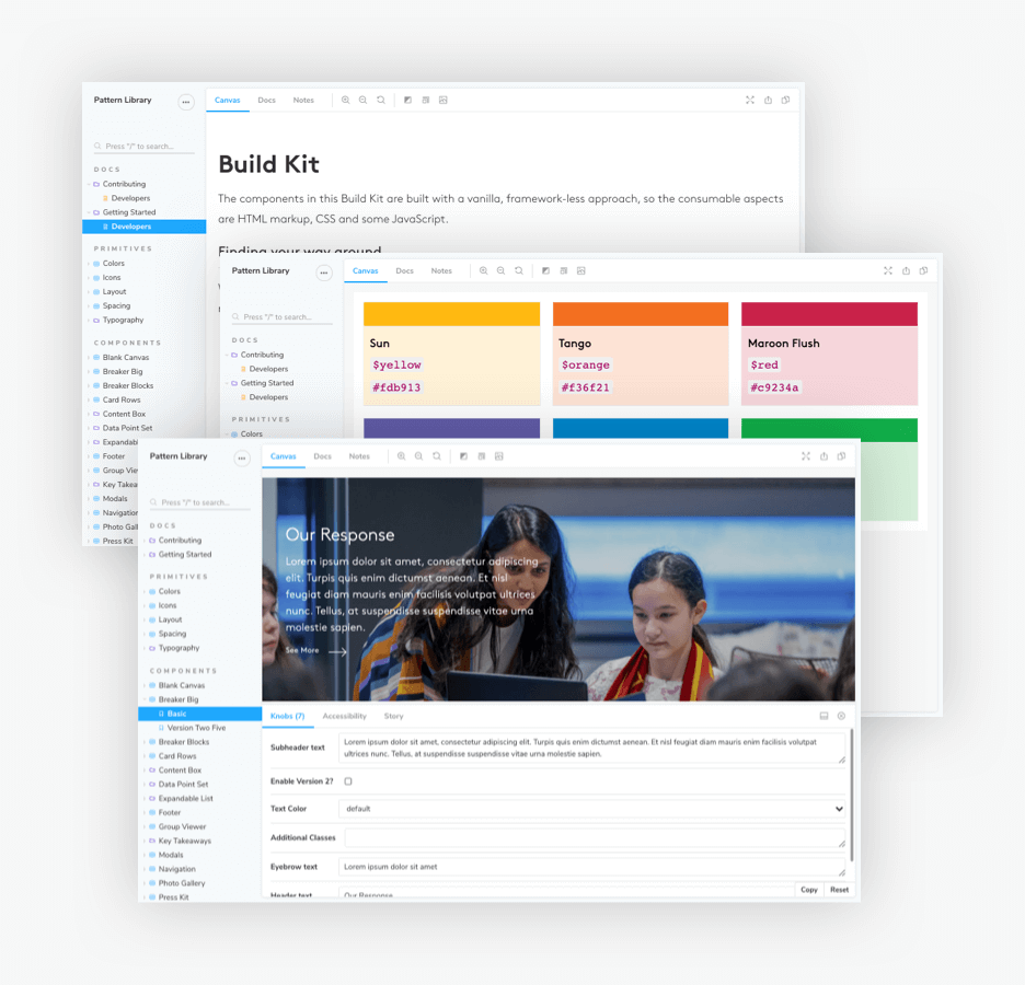 several screens in an interface