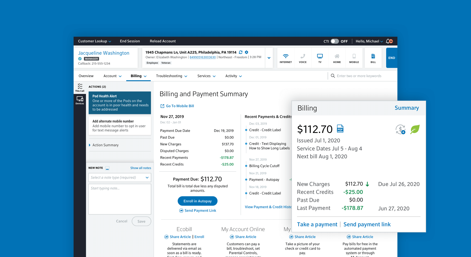 Employee facing account page