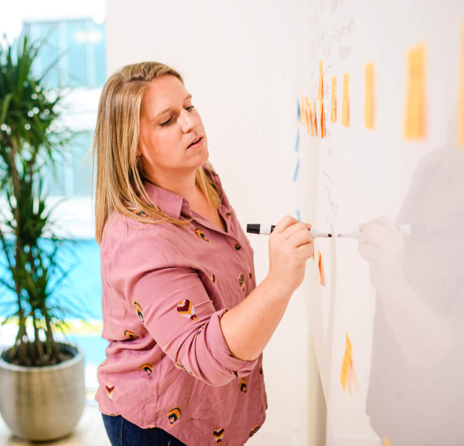 person sketching at whiteboard