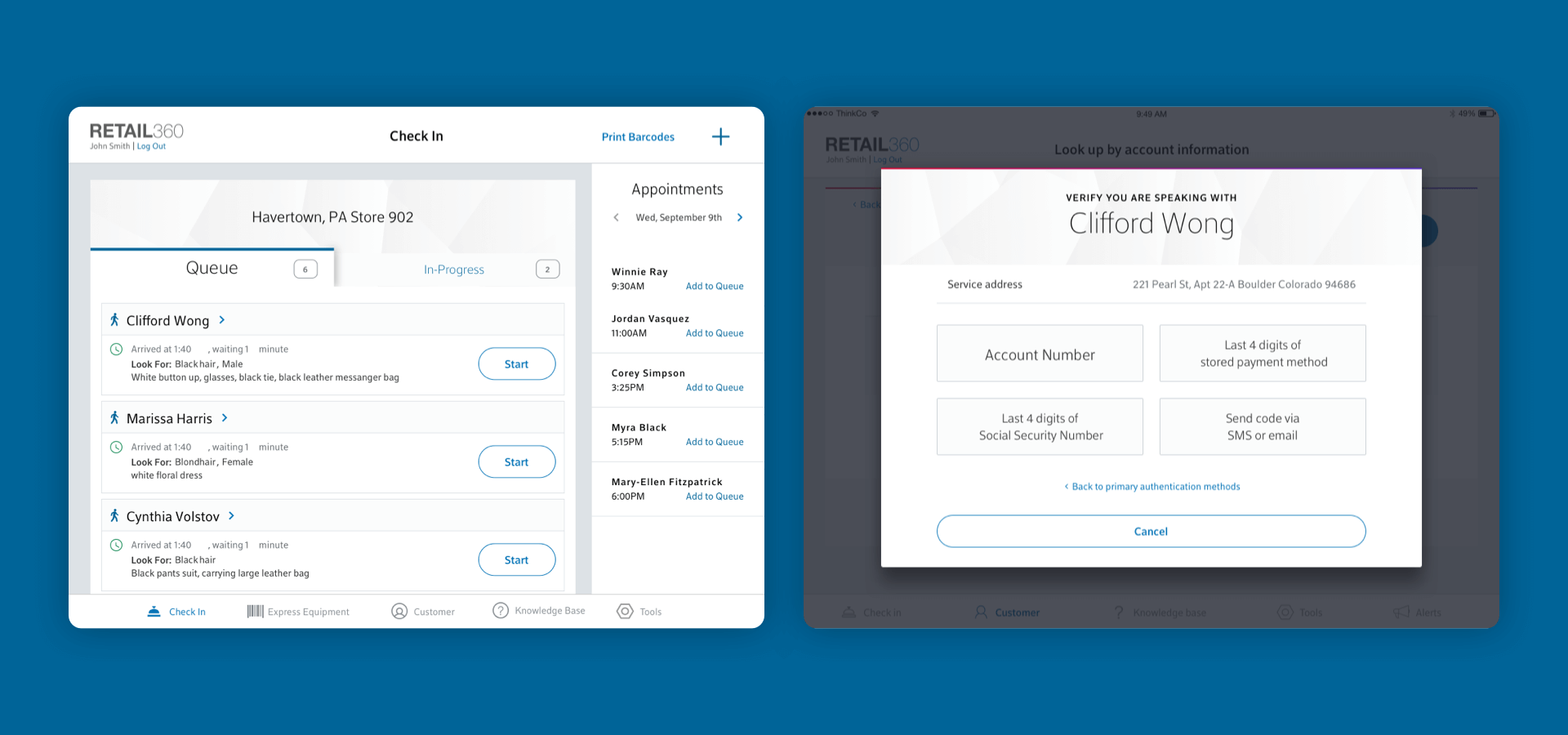 example service design check in screen