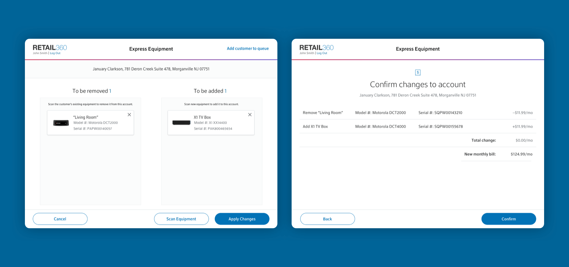 example confirmation screens on a tablet