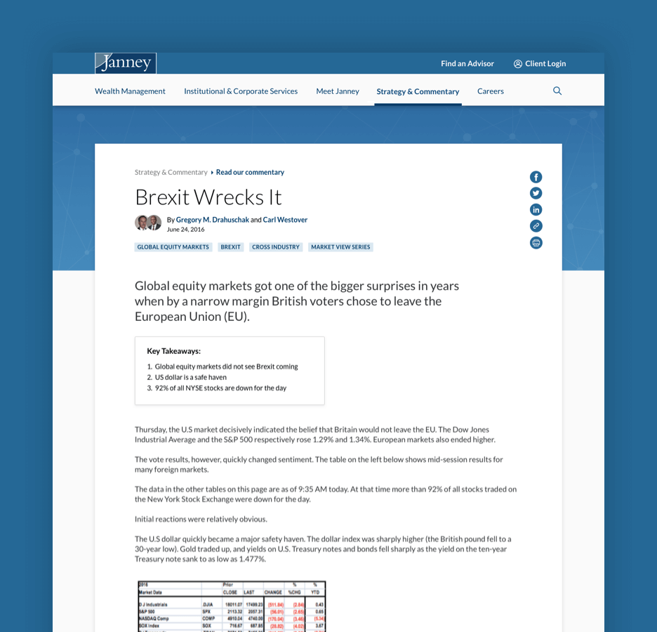 Example article screen financial services tool