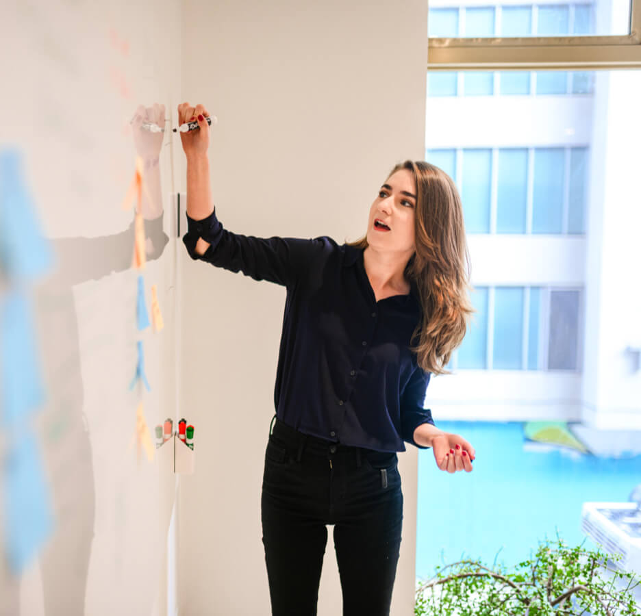 person working at whiteboard