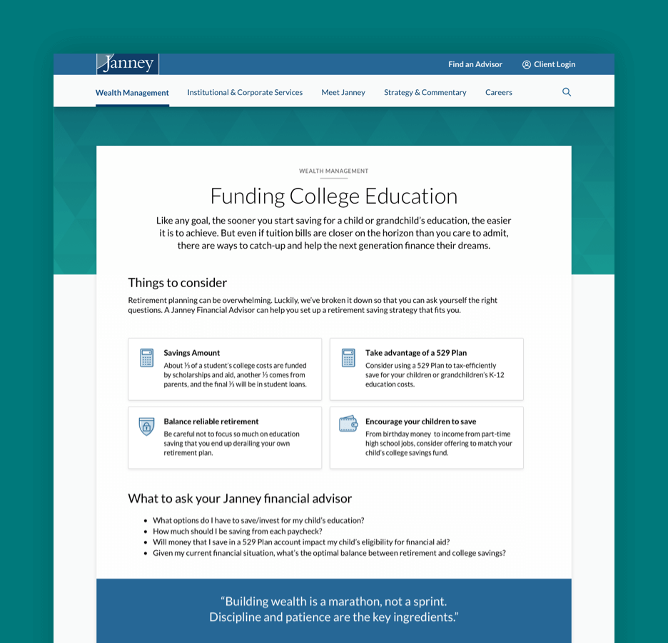 example financial planning tool screen