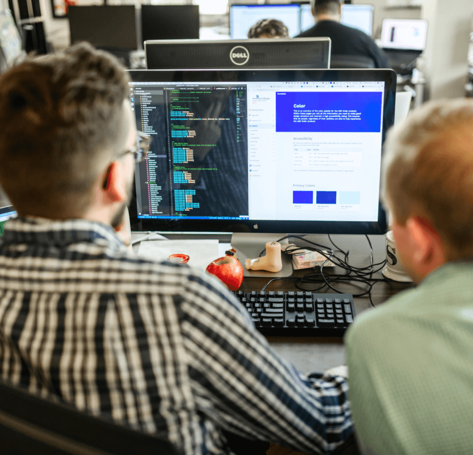 two people viewing a pattern library