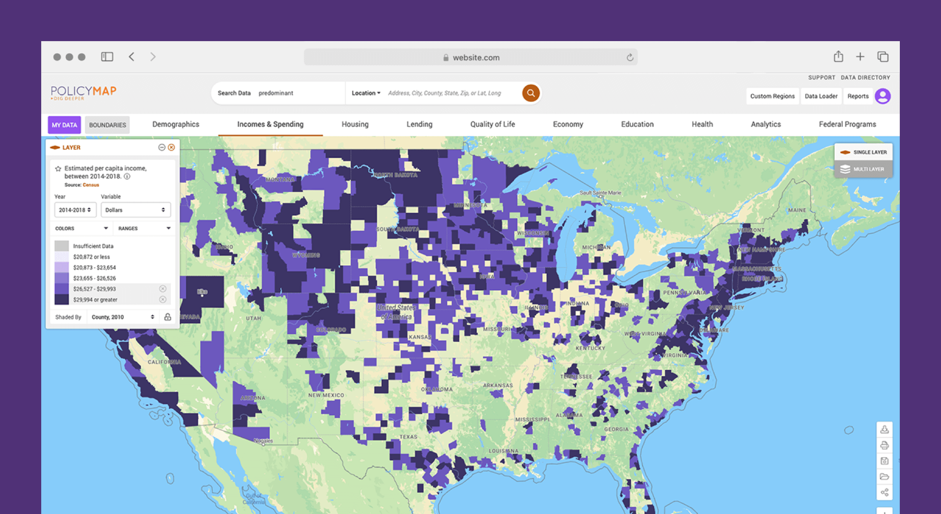 screentshot of interactive map of U.S.
