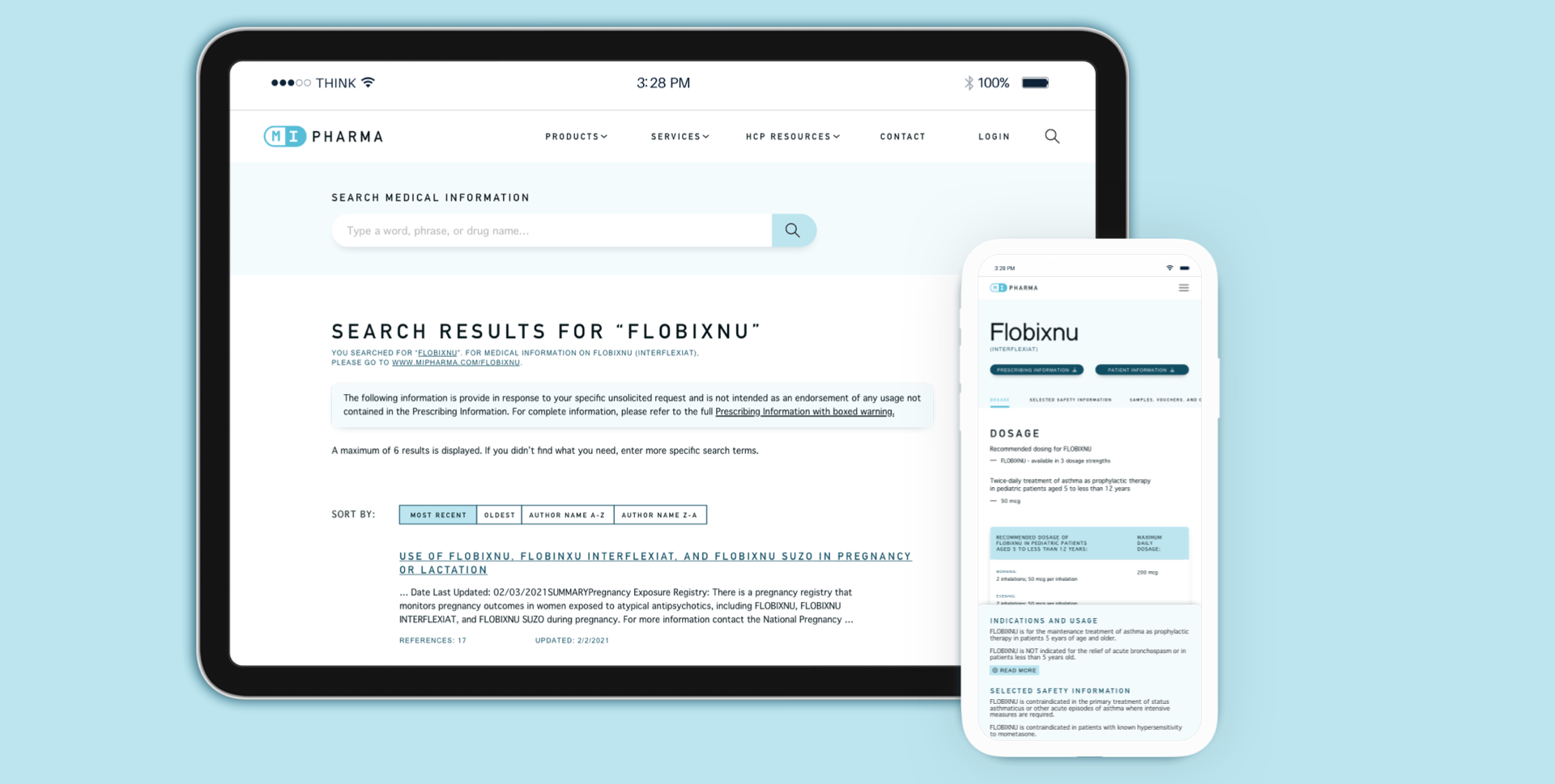 screens of medical product detail pages