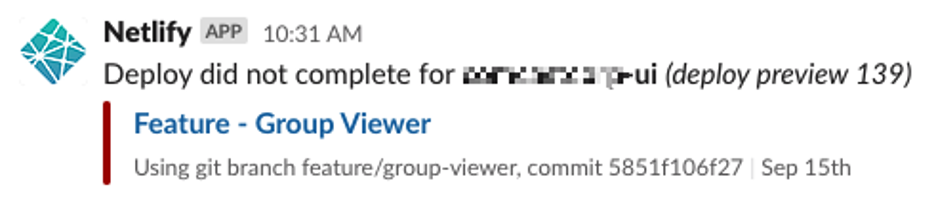 screenshot of slack message