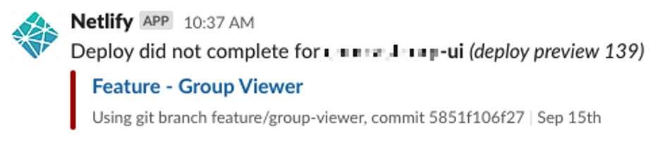 screenshot of a slack message