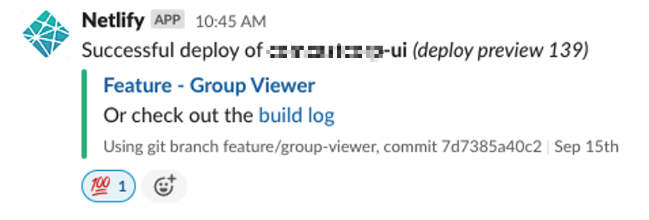 screenshot of a slack message