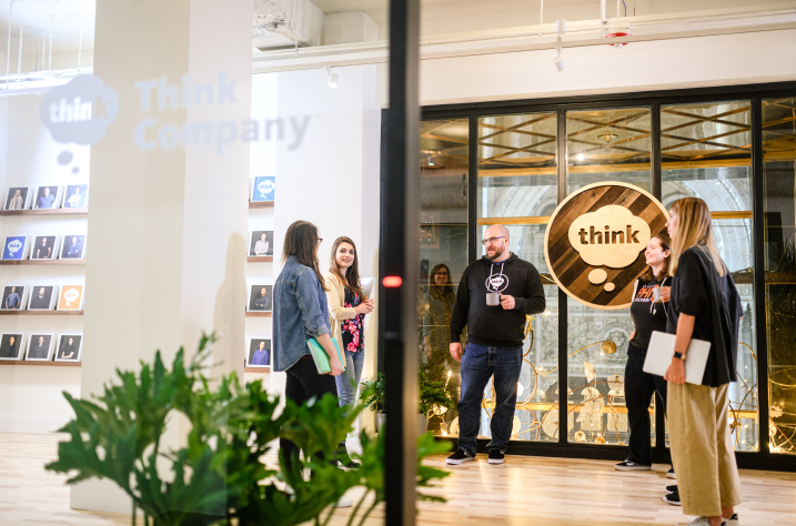 lobby area of Philly studio with small gathering of people