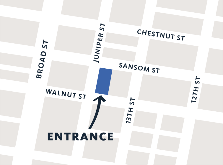 simplified map showing office location on walnut street and juniper street