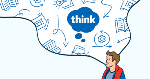 Illustration of person with think bubble above their head