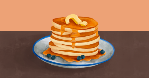 Illustration of a stack of pancakes with a question mark on it