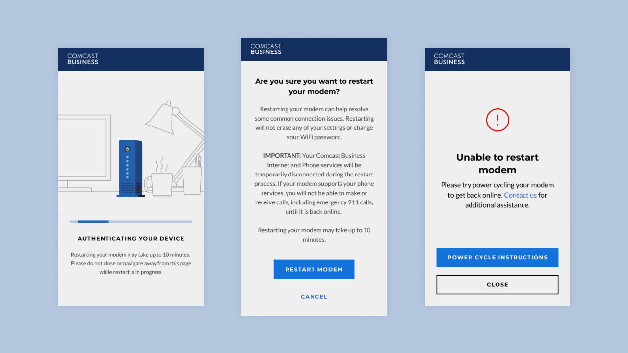 Mobile screens of a self-service tool for Telecom