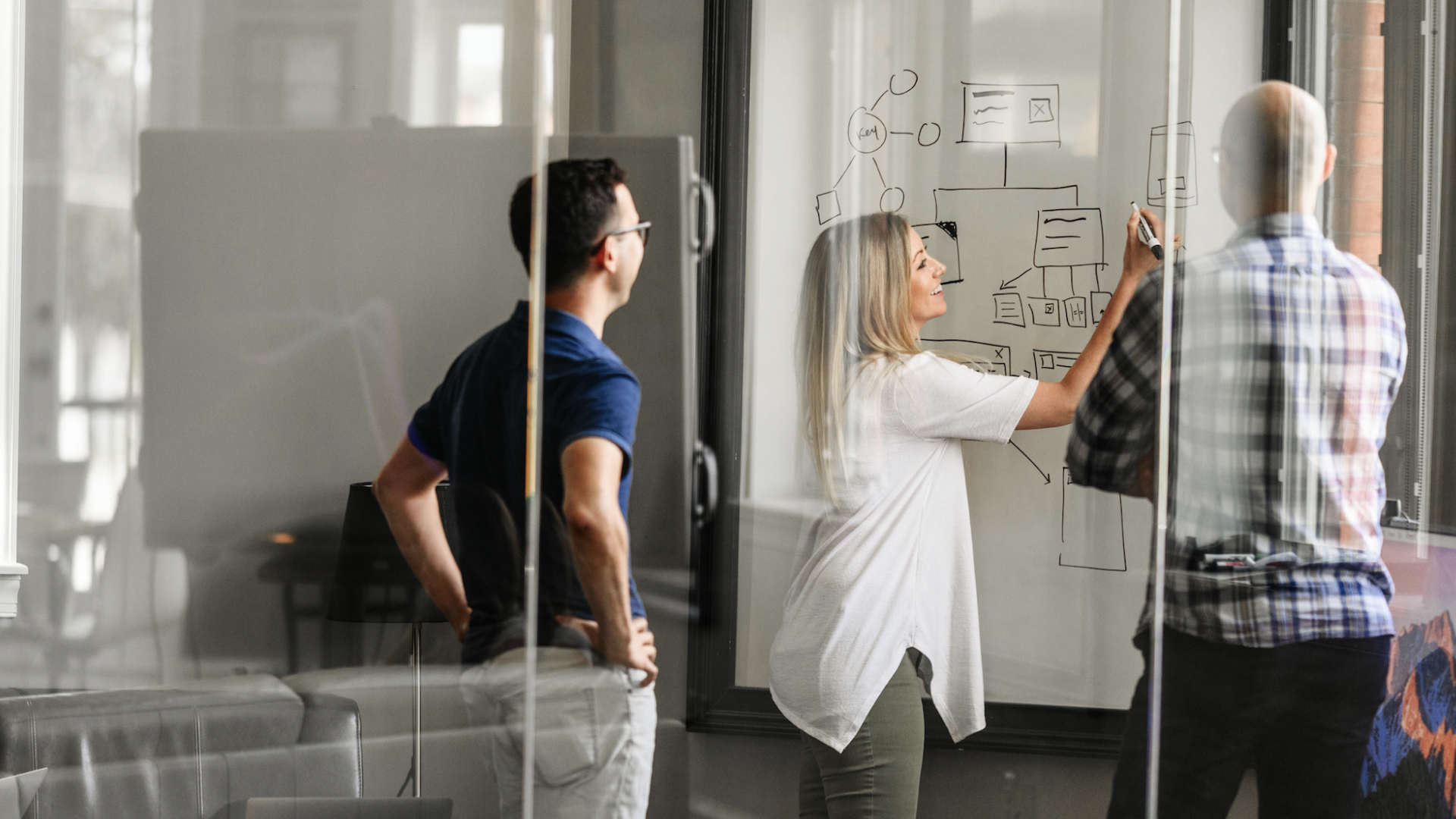 People working on a whiteboard