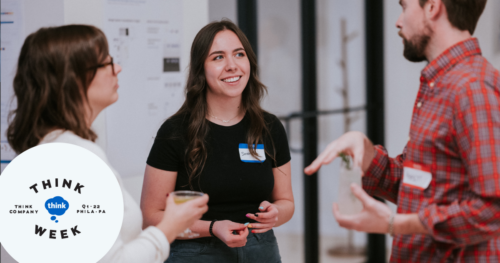 People having a conversation during Think Week