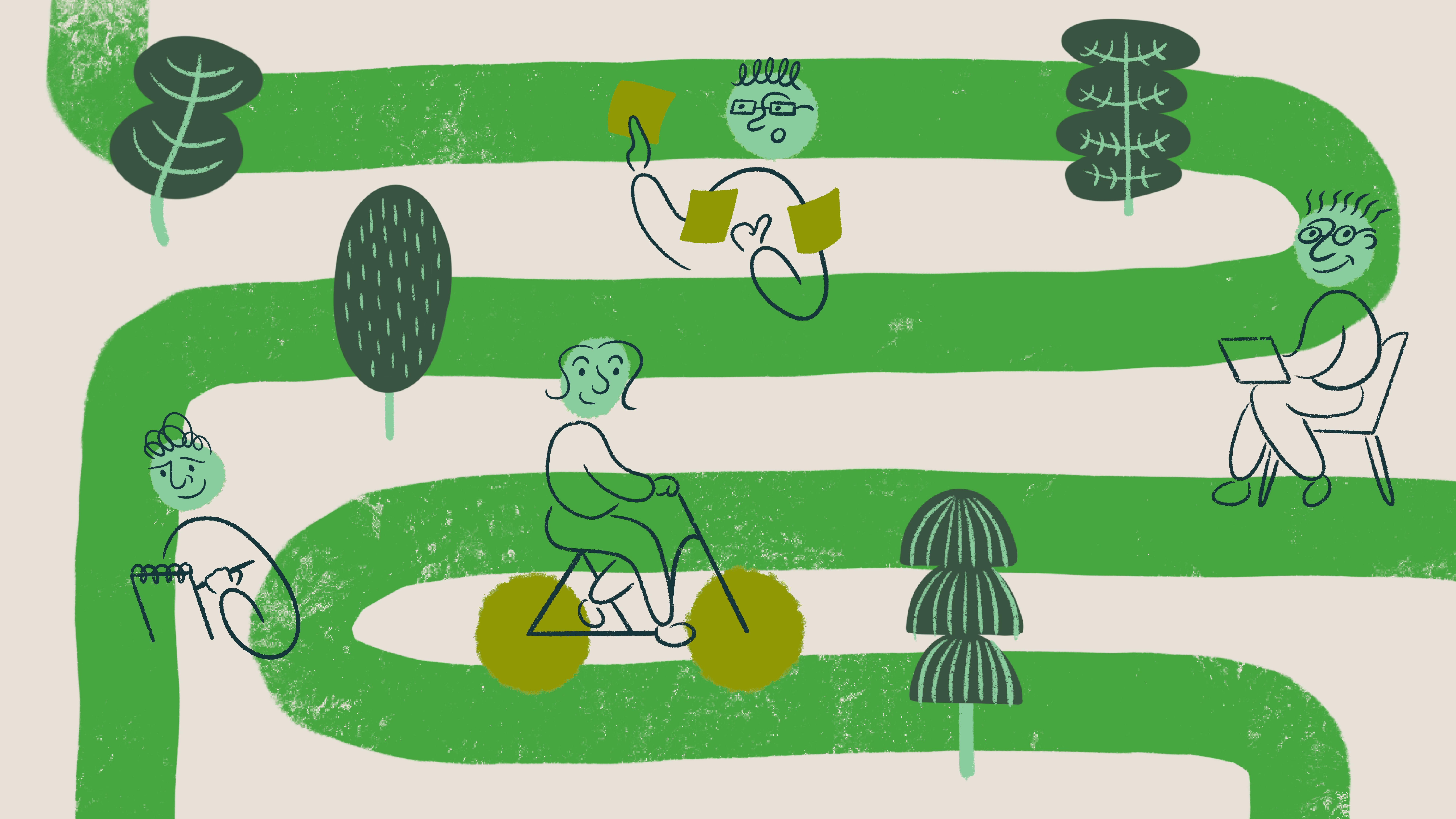 Illustration of people enjoying a greenway