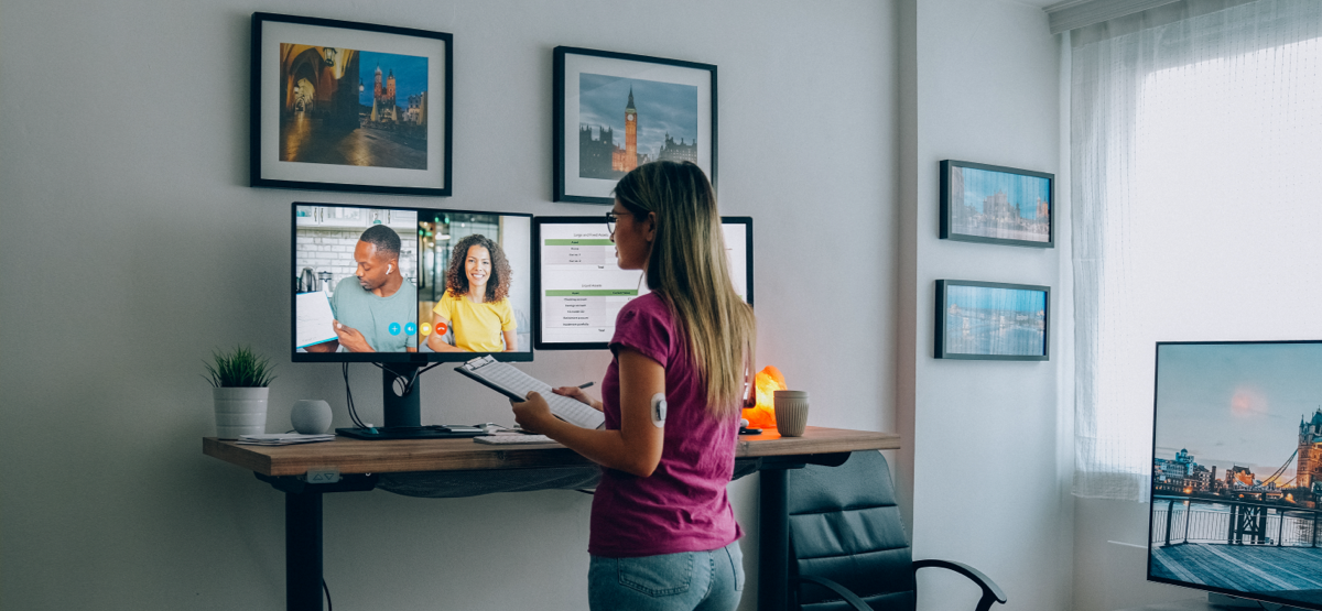 Person collaborating with team members while working from home