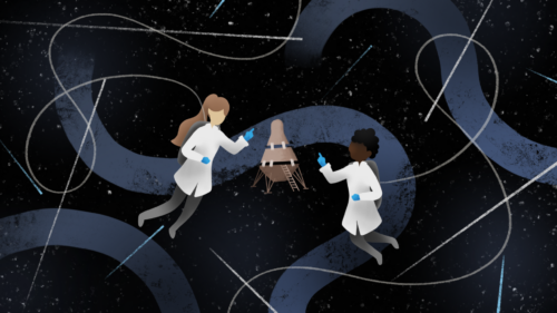illustration of two astronauts in space