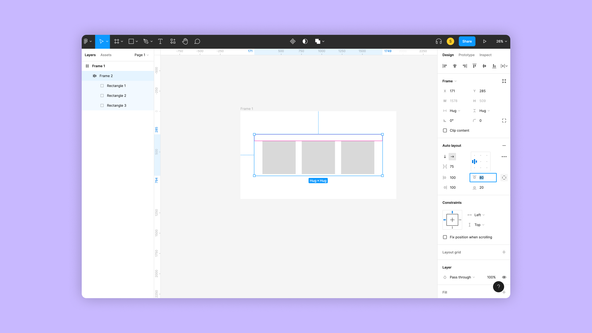 Figma screen displaying an example of auto layout