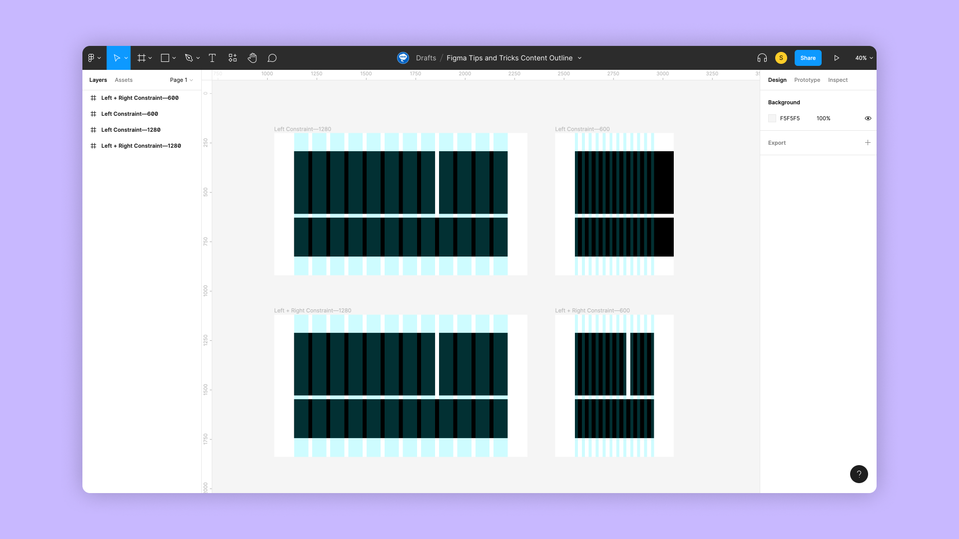 Figma screen with an example of using grids