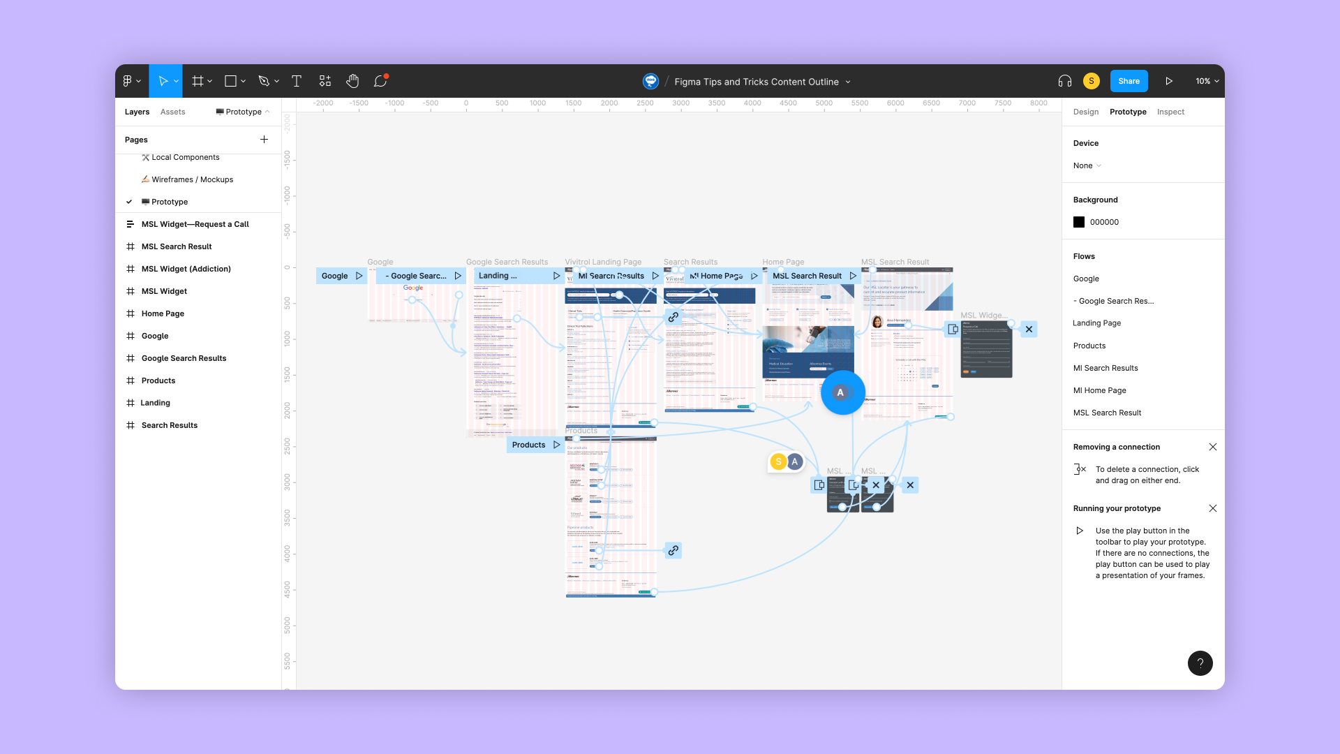 Figma screen with a prototyping example