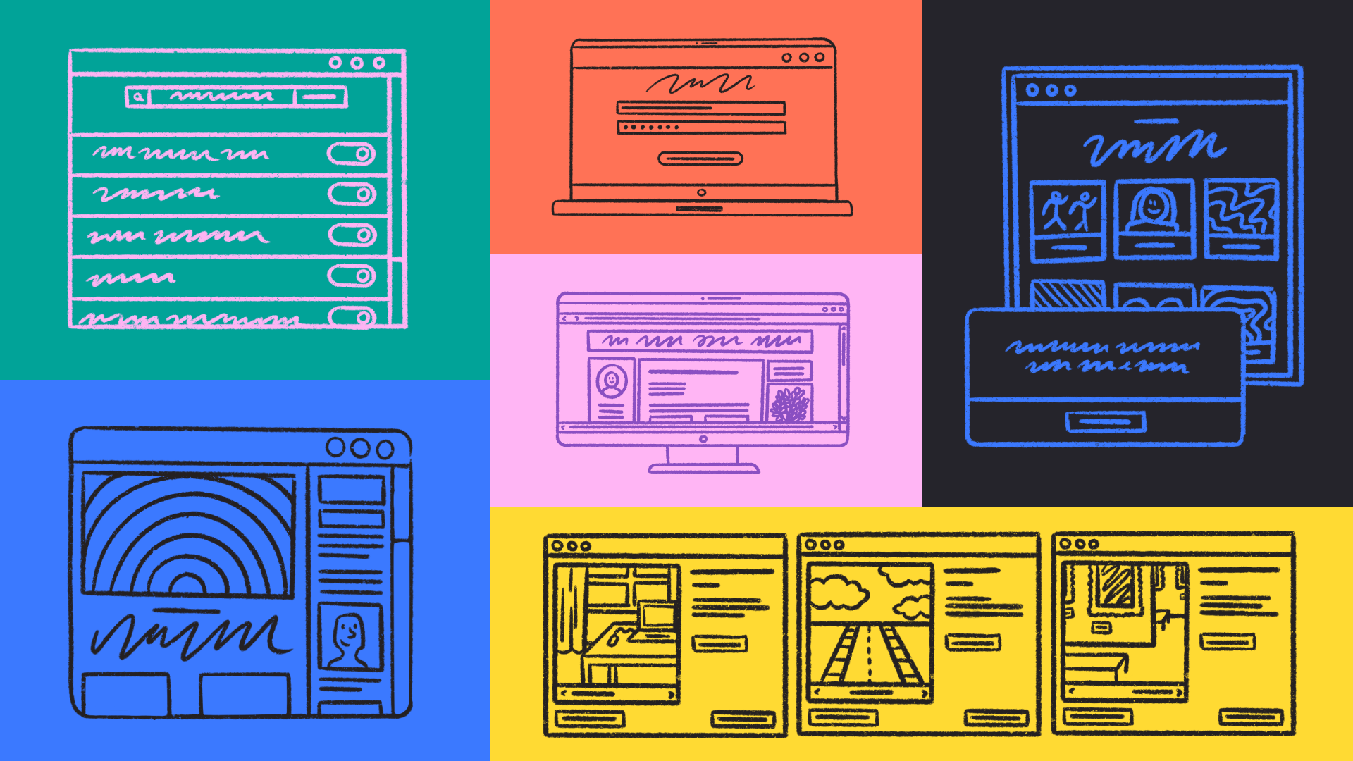 Illustration of various devices with UI to depict adaptive and responsive design