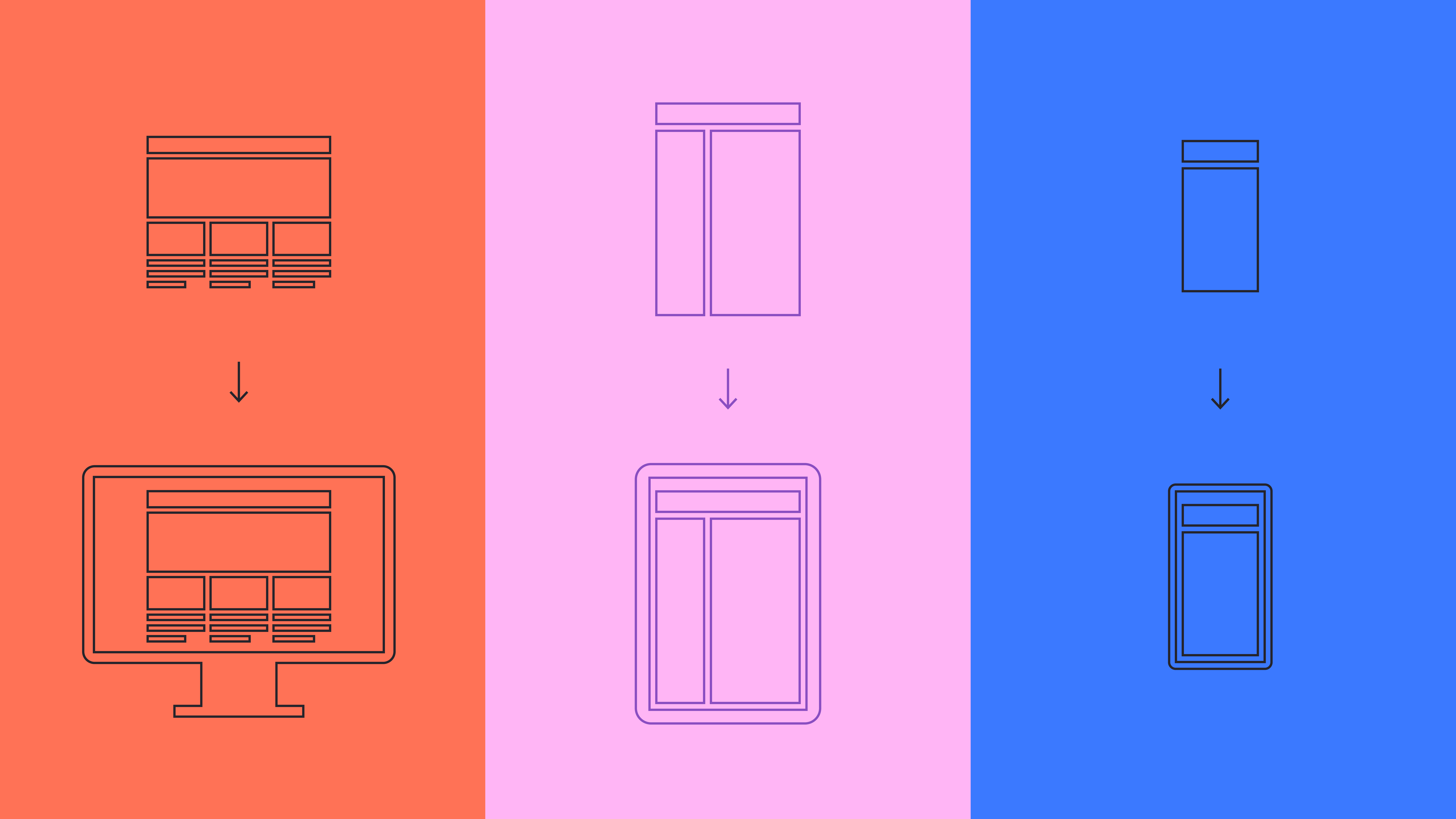 Illustrated example of adaptive design layoutes for different screen sizes