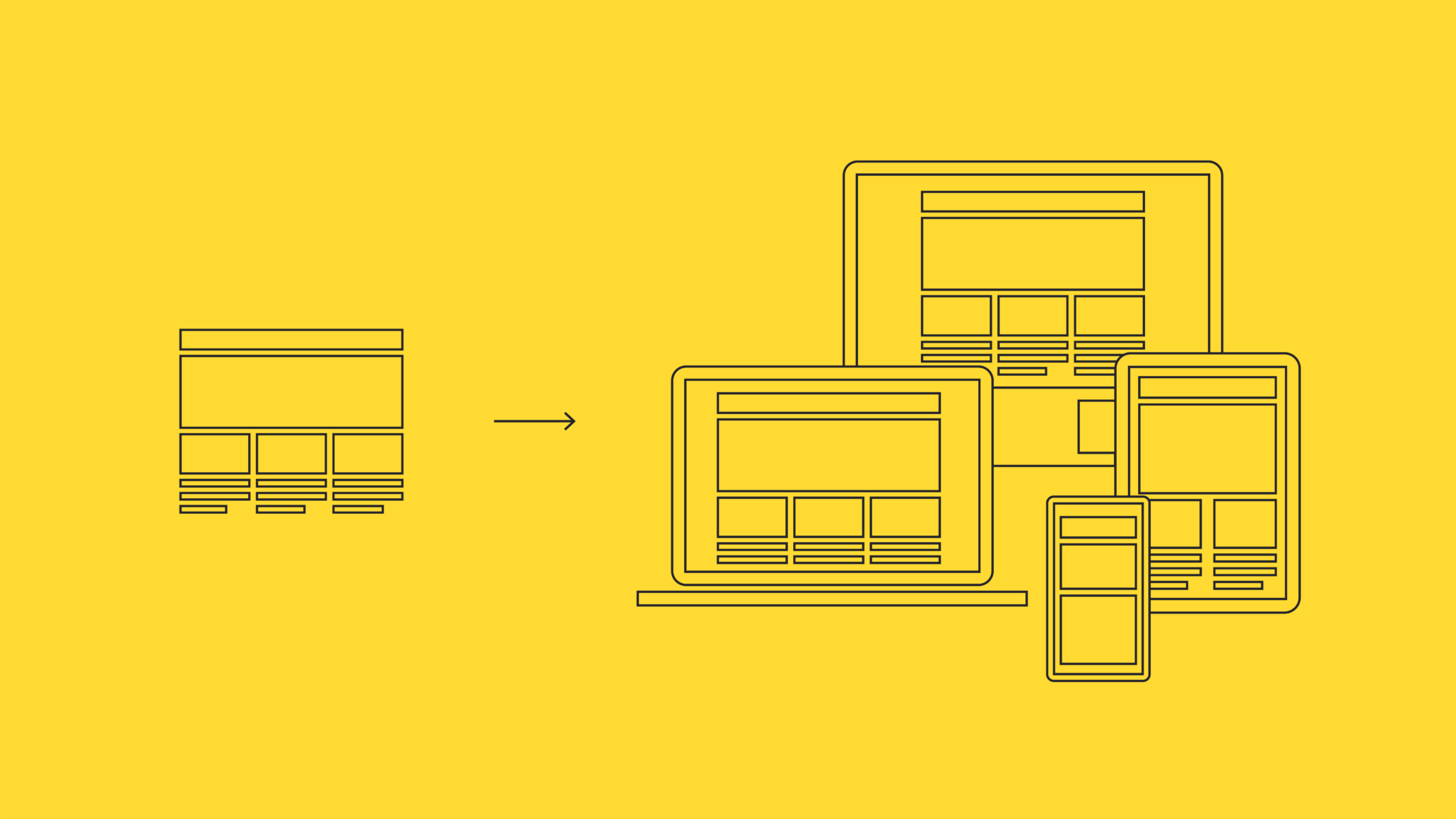 Illustrated example of responsive designs on multiple devices varying in size